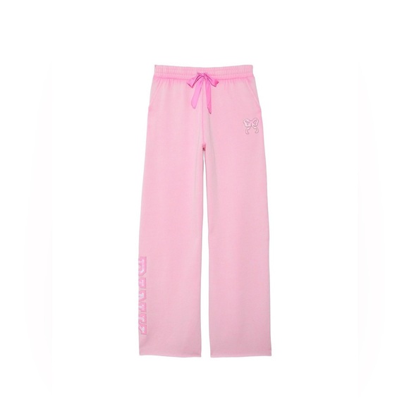 PINK X LoveShackFancy Wide Leg Sweatpants Pink Lollipop Medium Regular NWT - Picture 3 of 4